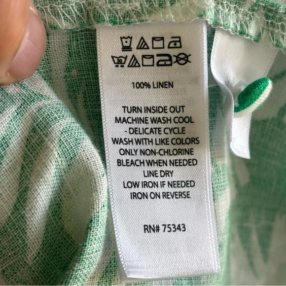 NWT Nicole Miller Women Med Preppy Linen Green Cropped Hawaiian Button Up Shirt - Picture 10 of 10